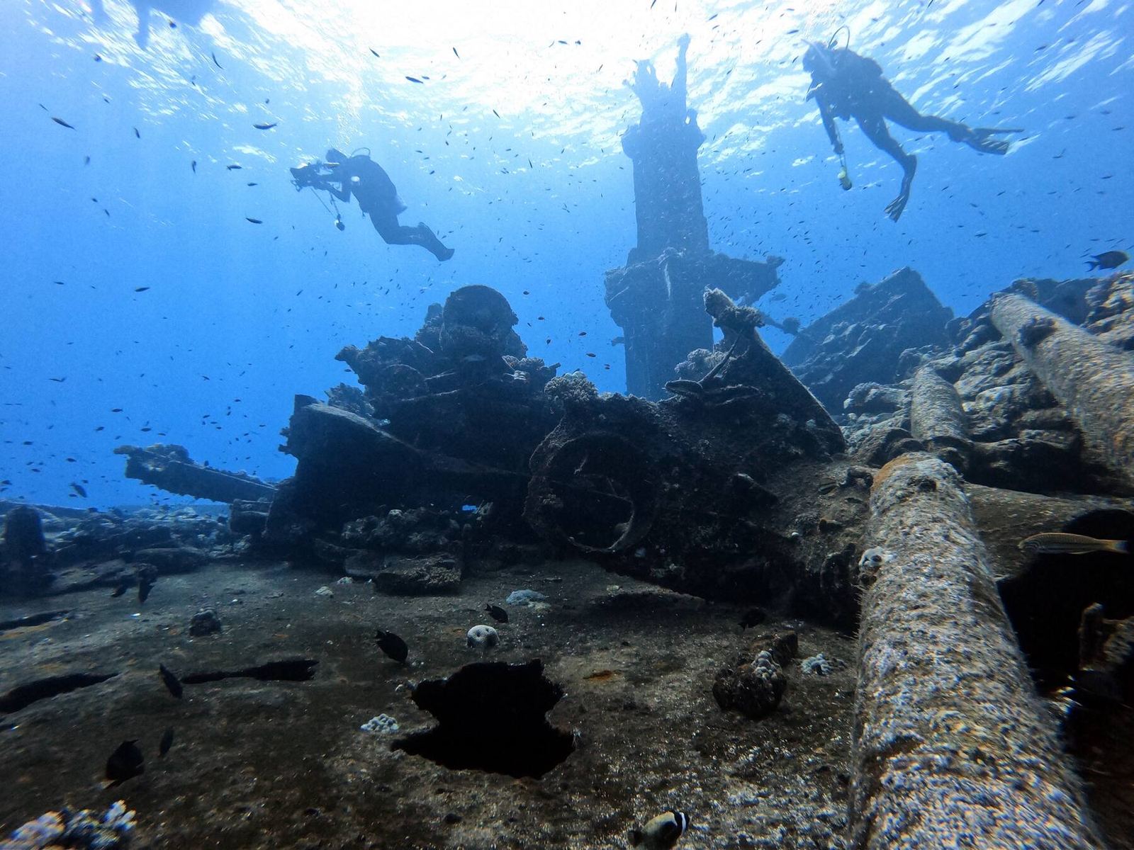 Two divers over a Red Sea wreck